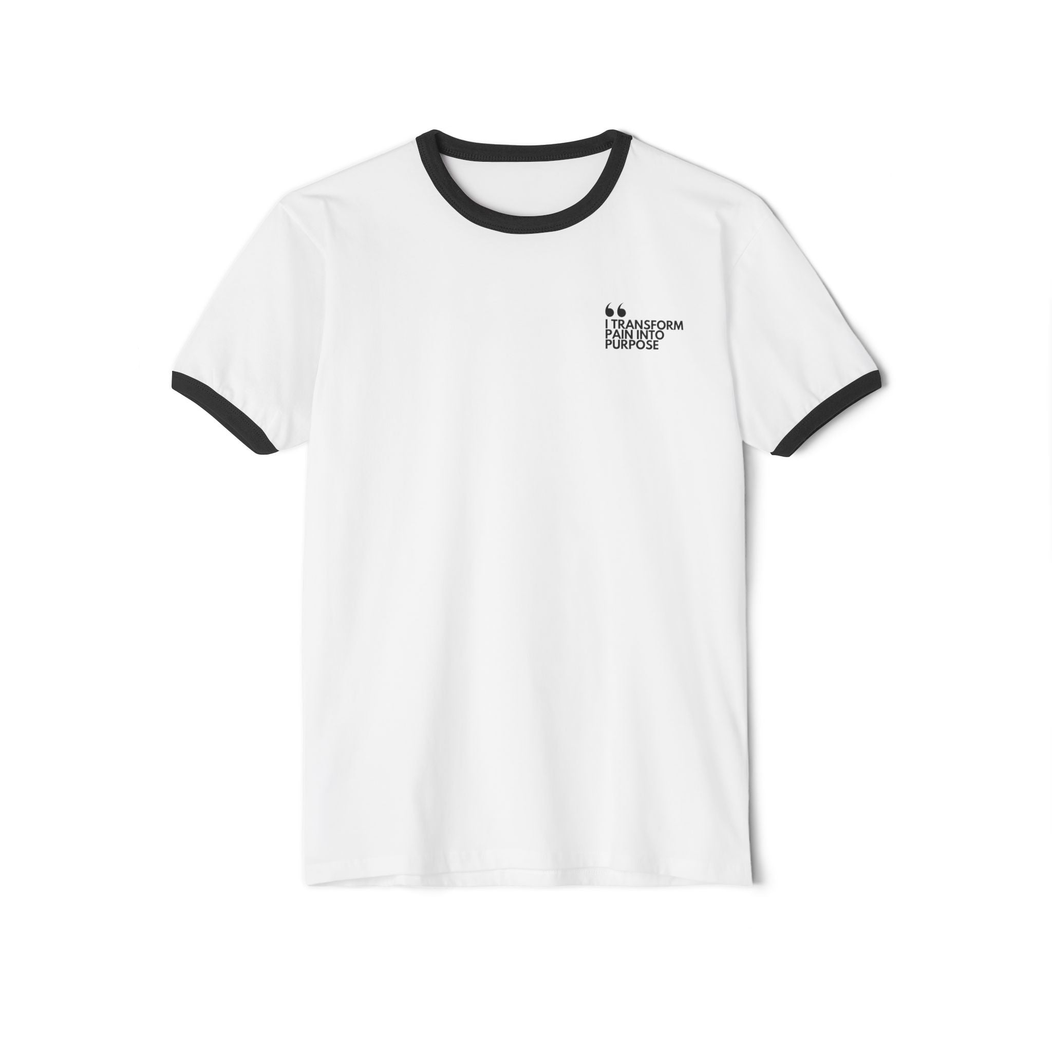 Unisex Cotton Ringer T-Shirt |Contemporary Social Issues | Progressive Activism Fashion | Modern Statement Sustainable Apparel | I TRANSFORM PAIN INTO PURPOSE | Frida Kahlo & Viktor Frankl