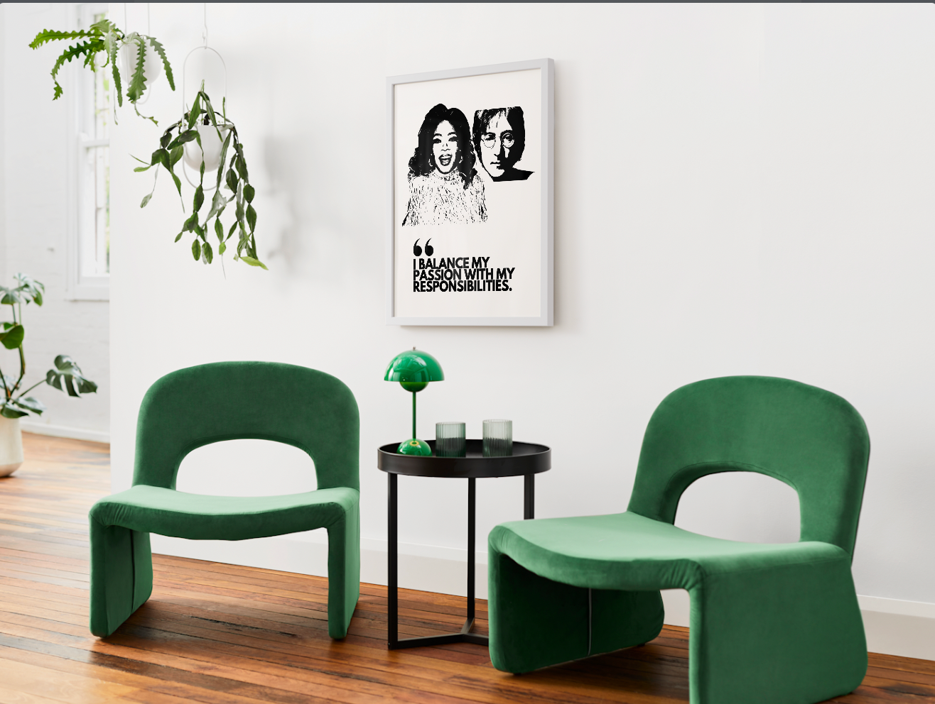 Sustainably Framed Giclee Stretched Canvas Social Change | Eco Friendly Frame | Social Good | Modern Aesthetic Archival | I BALANCE MY PASSION WITH MY RESPONSIBILITIES | OPRAH WINFREY | JOHN LENNON