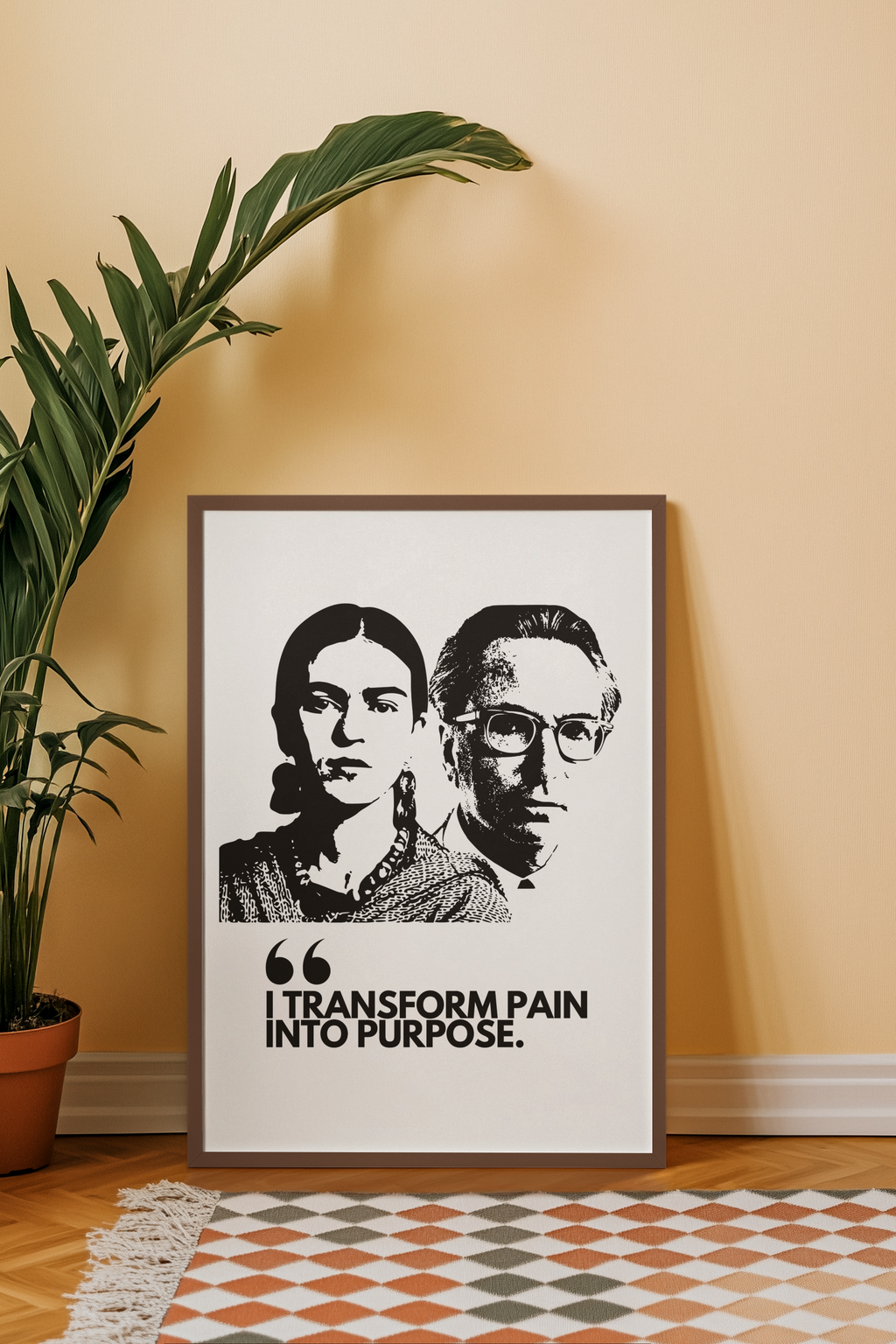 Sustainably Framed Giclee Stretched Canvas Social Change | Eco Friendly Frame | Social Good | Modern Aesthetic Archival | I TRANSFORM PAIN INTO PURPOSE | FRIDA KAHOL & VIKTOR FRANKL JOHN LENNON