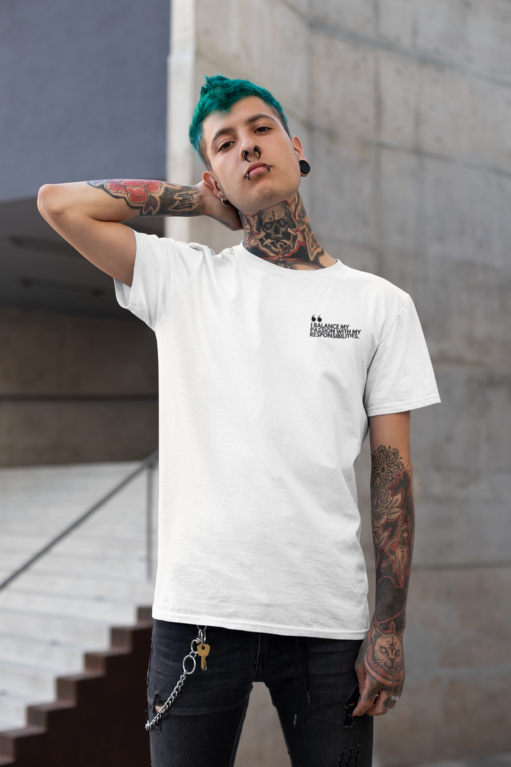 Unisex Heavyweight T-Shirt | Inspirational Social Quote  | Motivational Activist Fashion | QuoteApparel Sustainable Statement | Comfort Colors 1717 | I BALANCE MY PASSION WITH MY RESPONSIBILITIES | Oprah Winfrey John Lennon